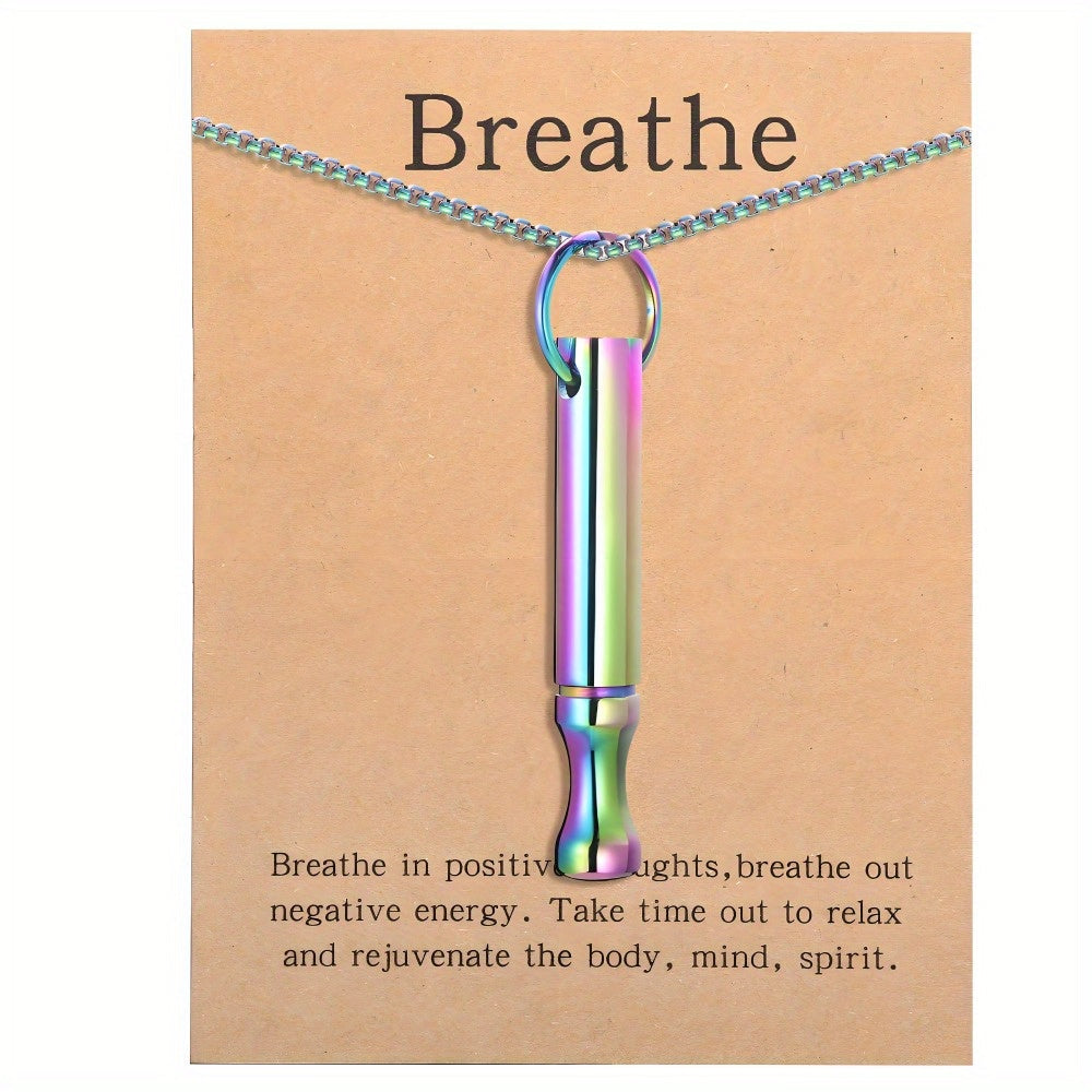 The Titanium Steel Meditation Breathing Necklace is designed to alleviate anxiety, panic, and stress. This Mindfulness Breathing Necklace is perfect for both women and men seeking relief from anxiety and stress through meditation.