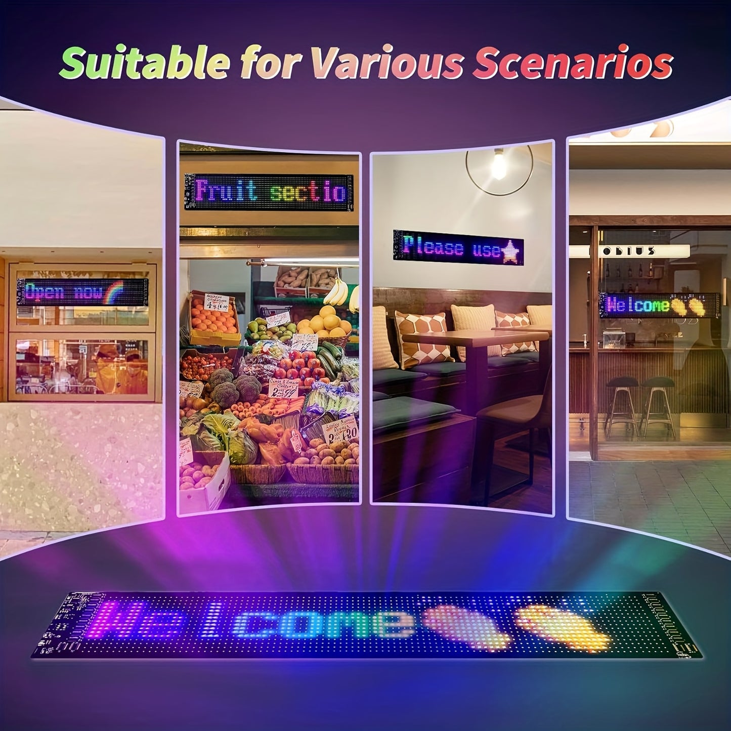 Wireless LED Matrix Panel Sign with USB Power, APP Control for DIY Programmable LED Sign, Easy Installation and Durable