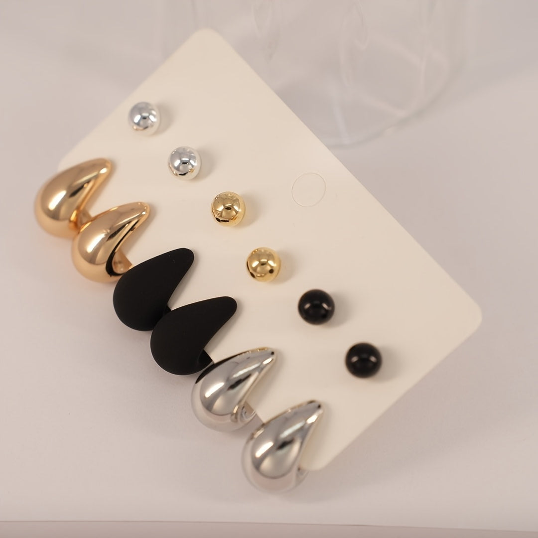 12 piece set of elegant and cute hoop earrings made from 316 stainless steel. Includes teardrop and sphere stud earrings. Suitable for daily wear and gifting, suitable for all seasons.