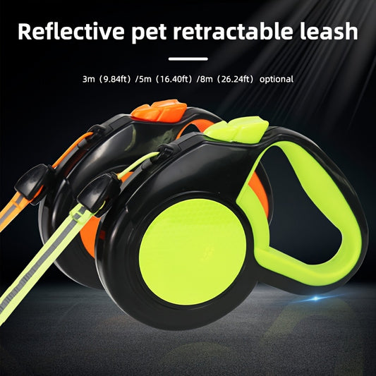 Reflective Dog Retractable Leash - Automatic, Multiple Lengths Available (3m/9.84ft, 5m/16.40ft, 8m/26.24ft), Durable Nylon Material for Outdoor Walking, Pet Accessories | Reflective Leash