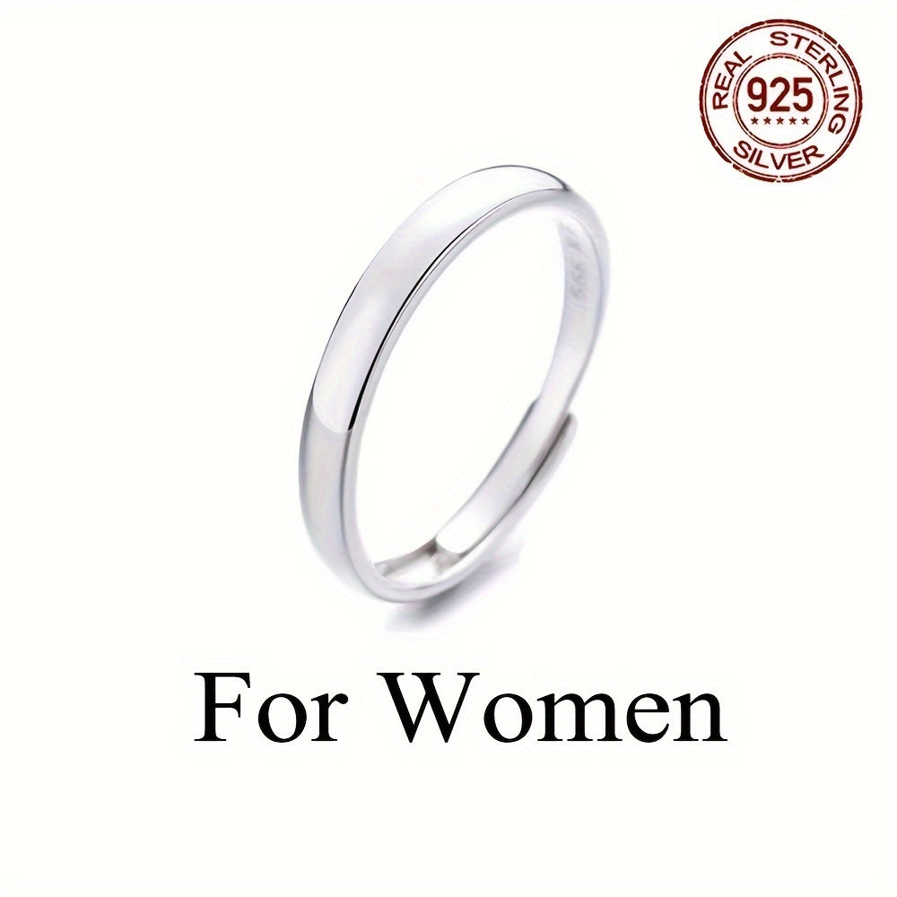 925 Sterling Silver Adjustable Engagement Rings Set, Hypoallergenic Glossy Round Bands, Perfect for Parties, Ideal Valentine's Day, Anniversary, and Christmas Gift for Couples, Complete with Gift Box