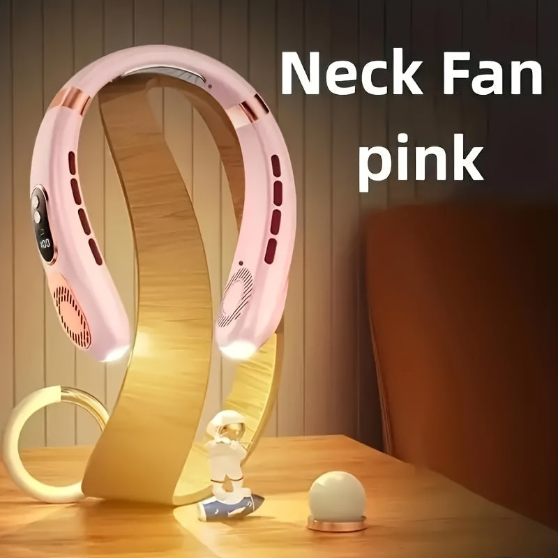 Stay cool on the go with the 2024 Portable Bladeless Neck Fan in a stylish white and pink design. This USB rechargeable fan features a long-lasting battery and operates quietly, making it perfect for both indoor and outdoor use. Ideal for dorms