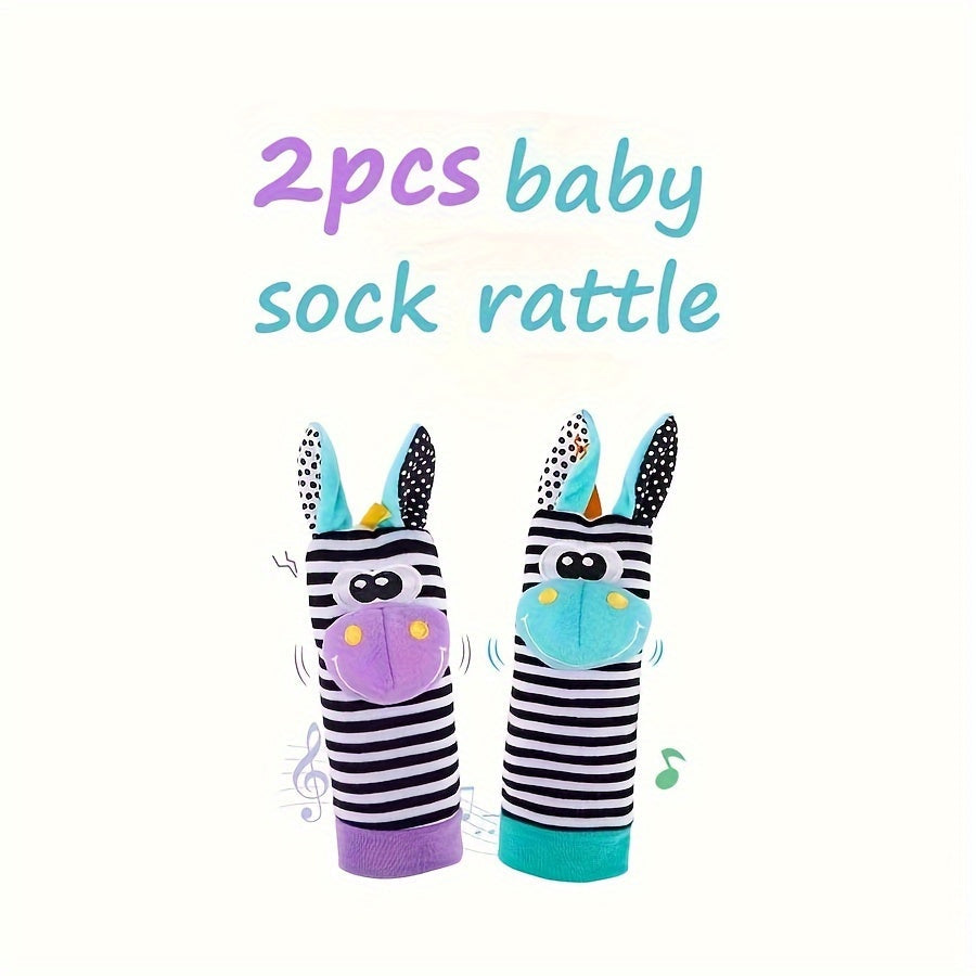 Set of 2 or 4 Baby Toys: Adorable Animal Wrist Rattle and Foot Find Socks for Babies 0-12 Months - Perfect Newborn, Birthday, or Christmas Gift for Baby Boys and Girls