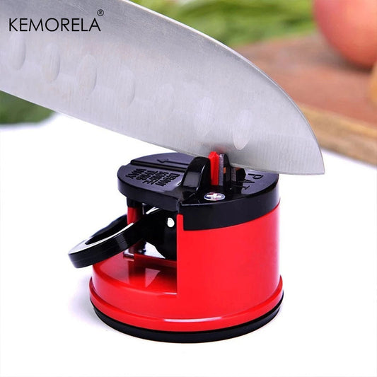 Get your knives sharp quickly and easily with the KEMORELA Manual Knife Sharpener. This sharpener is safe to use and perfect for kitchen and chef knives, including those made of Damascus steel. Featuring a stylish red design with black accents, this