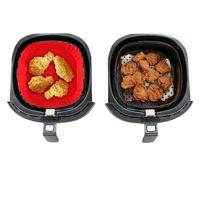 Silicone Air Fryer Liner - Non-Stick Baking Pan for Pizza & Fried Chicken, Reusable Fryer Liner