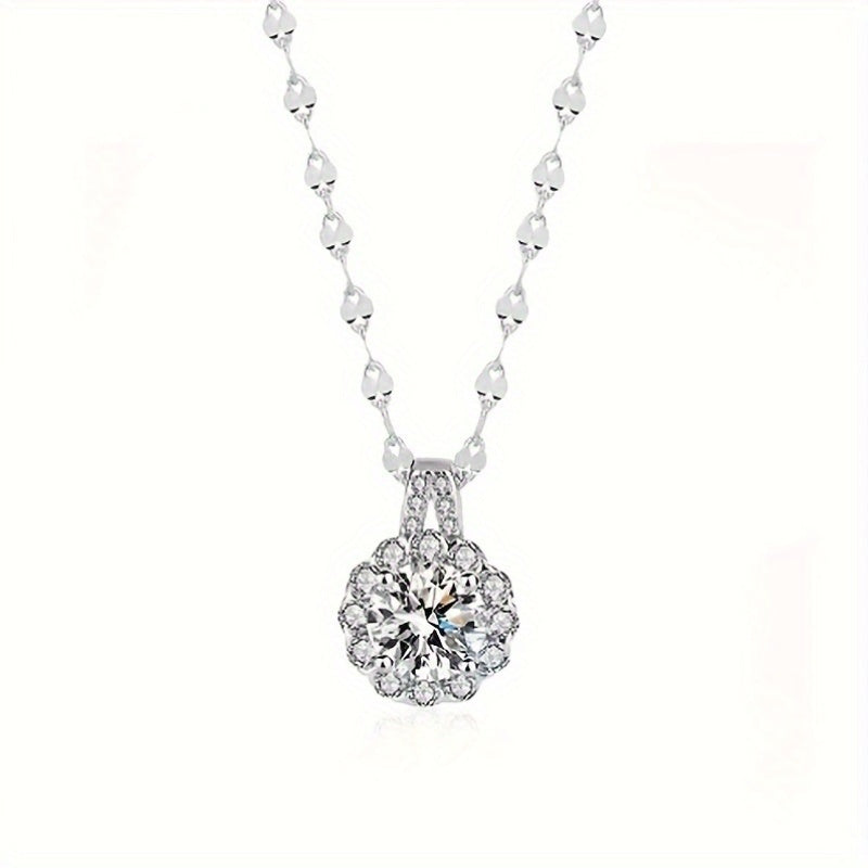 Elegant and luxurious, this S925 silver sunflower pendant necklace is perfect for women. Featuring synthetic cubic zirconia and a full drill flower design, it comes on a choker chain that is perfect for daily wear, parties, and dates. This necklace is a