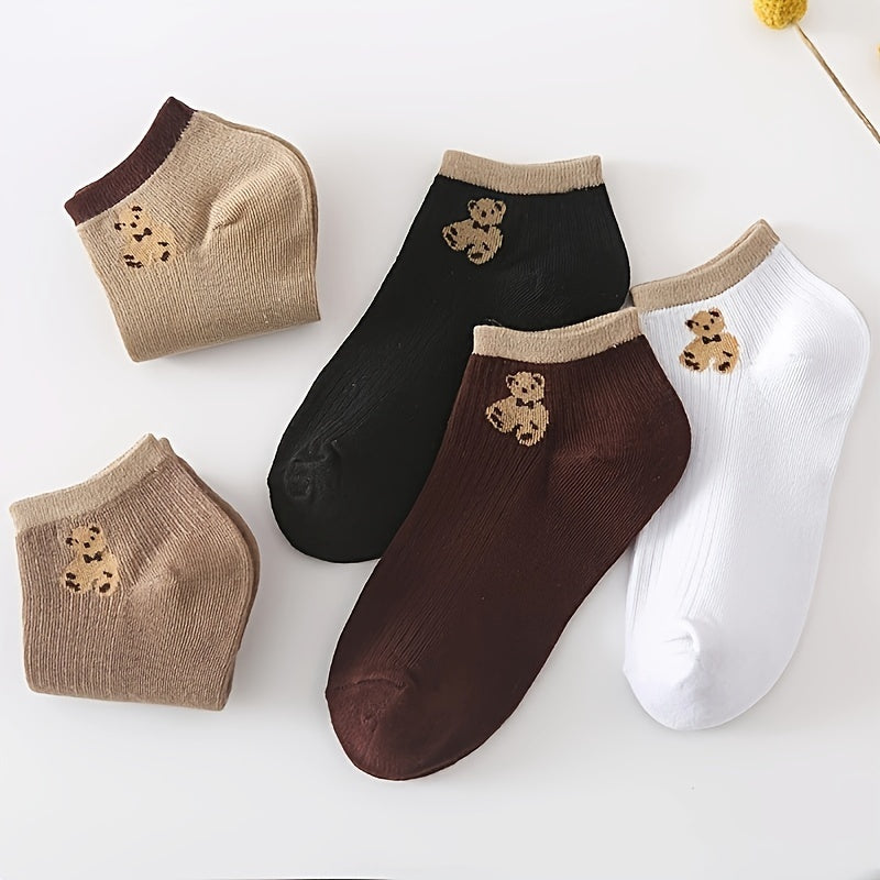 5 pairs of breathable, sweat-absorbent casual socks with bear pattern for older individuals, sweat-resistant.