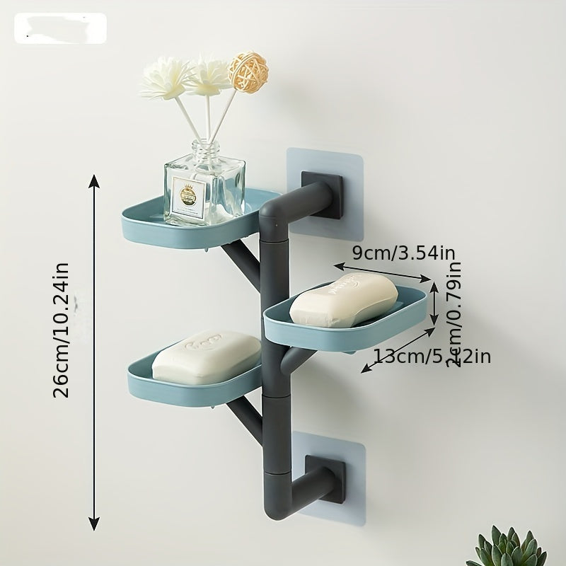 Rotating wall-mounted soap dish with drain - No-drill bathroom organizer for soap and accessories