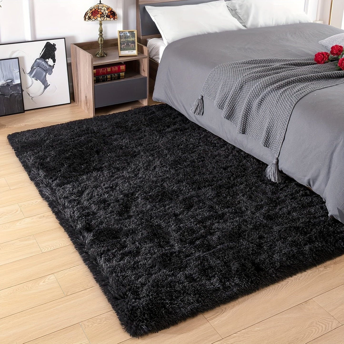 Cozy Black Faux Fur Area Rug - Soft and Luxurious Rectangle Rug for Living Room, Bedroom, and Home Decor - Easy to Clean, Long-Lasting Indoor Floor Rug