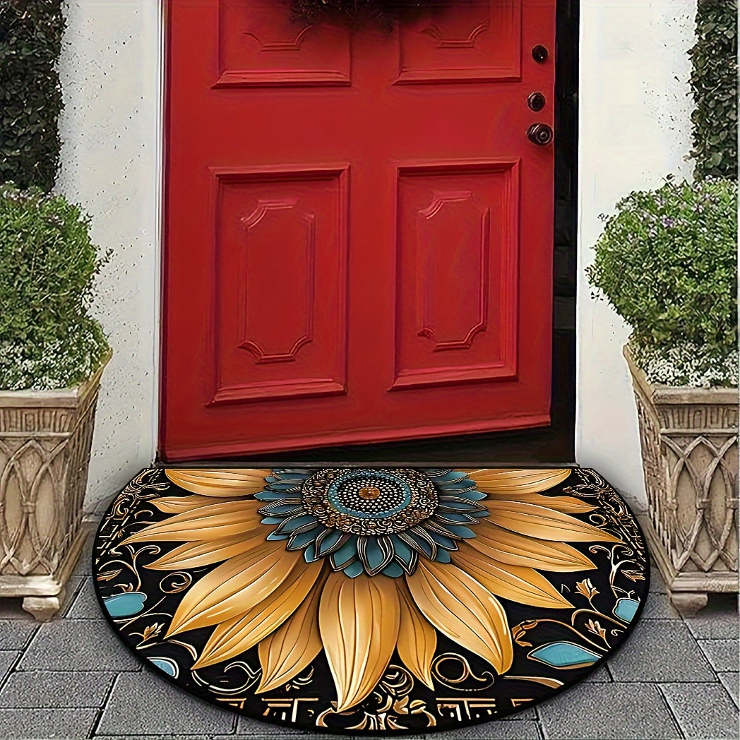 Upgrade your home with the Sunflower Welcome Mat - A sturdy and slip-resistant entrance rug made of luxurious crystal velvet. Perfect for adding style to your bedroom, kitchen, or bathroom. Makes a thoughtful and chic home decor gift idea.