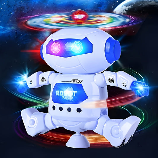 Dancing Robot Toy for Kids, 1 Piece, Features LED Lights and Music, 360-Degree Rotating Action, Perfect Gift for Boys and Girls, Made of Durable Plastic