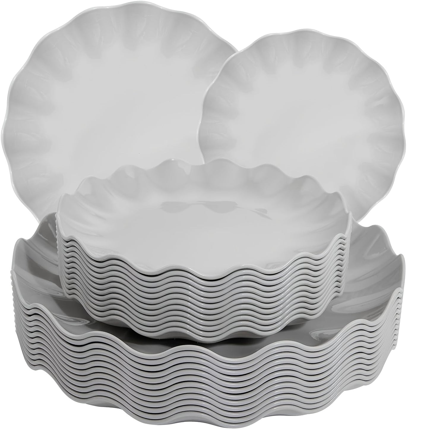 Reusable pink plastic plates, set of 24, durable, microwave and dishwasher safe for parties and weddings.