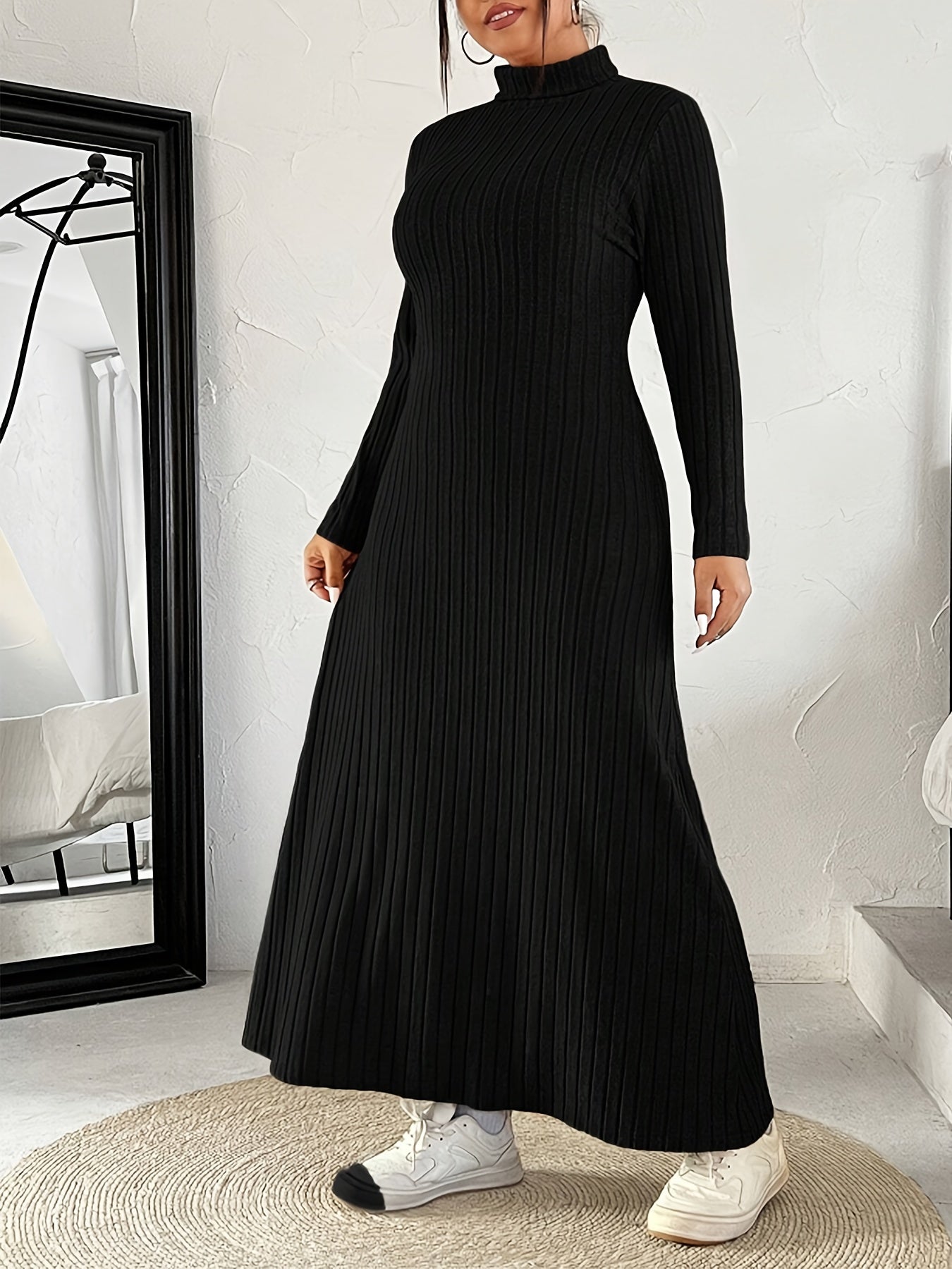 Ribbed mock neck dress, perfect for fall & winter, in plus sizes