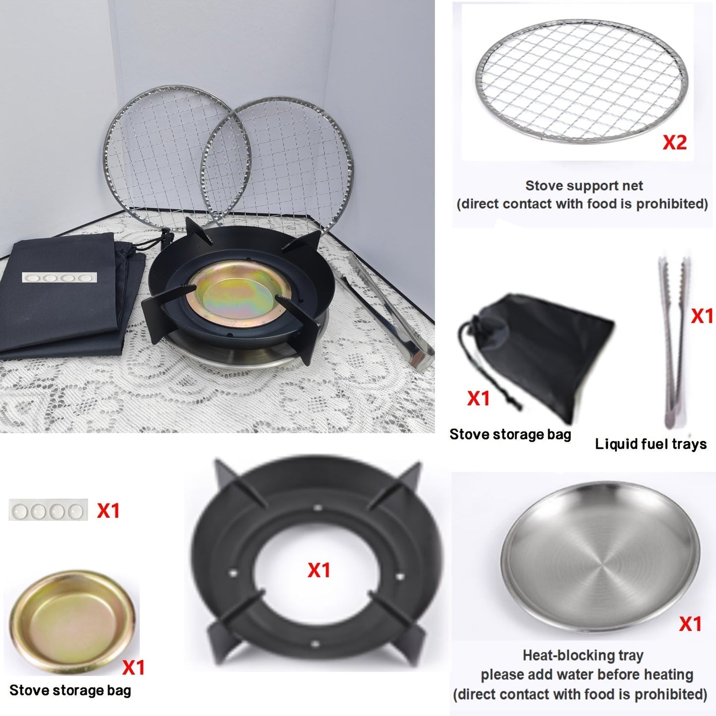 Introducing a versatile Portable Small Desktop Heating Stove Set, perfect for use with a variety of fuels. This multifunctional heating tool offers multiple design placements and features a sturdy stove rack. It can be utilized for tasks such as heating