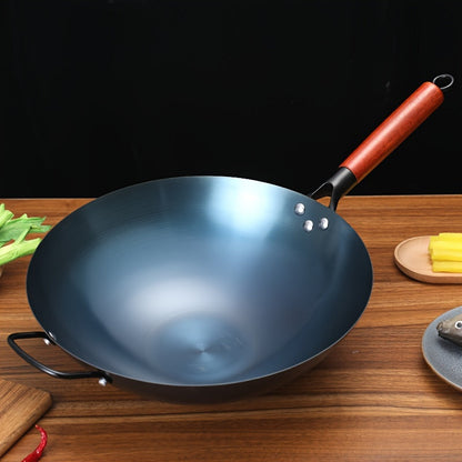 1 piece of Traditional Cast Iron Wok- Non-Stick and Uncoated Cooking Pan designed for Gas Stoves and Induction Cooktops- Ideal for Home Kitchens with Round Bottom, Suitable for Use on Coal Gas Stove.