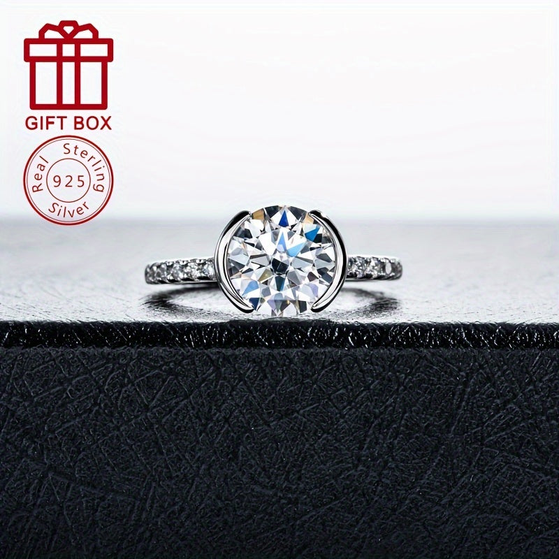 Stylish 925 Sterling Silver Moissanite Ring featuring a 9.0mm Half-Wrap Design, 3CT Total Carat Weight, and Lightweight 3.7g - Ideal for Wedding, Anniversary, or Gift Giving. A unique piece for Women's Fashion, a perfect Friend or Bridesmaid Gift option.