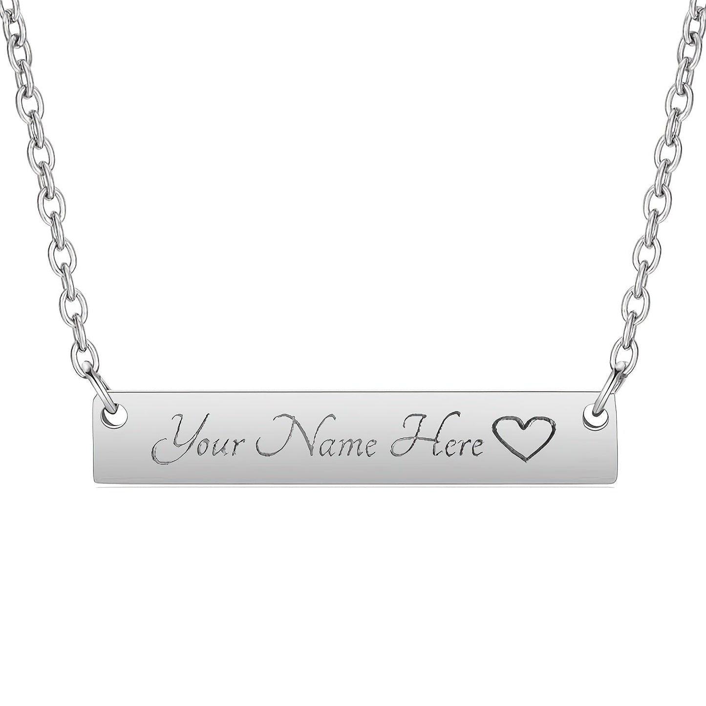 Add a personal touch to your style with our Name Bar Pendant Necklace in 925 Sterling Silver. This elegant piece is accented with a heart detail and finished with a 18K golden plating, perfect for daily wear or as a thoughtful gift.