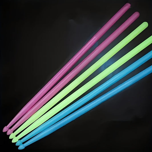 2 Glow-in-the-Dark Drumsticks, 5A Fluorescent PVC, Vibrant colors, for all skill levels, perfect for performances and visibility.