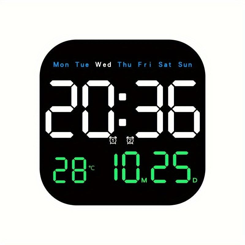 The Remote-Controlled LED Wall Clock - USB Powered, Rechargeable, Alarm, Temperature Display, and Calendar for Bedroom