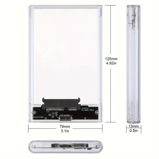 Plug & Play Transparent HDD/SSD Enclosure - USB 3.0 Type-C Adapter, Supports All SATA Drives, Blue LED Indicator