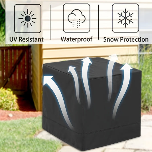 The EasyJoy 1-Pack All-Season Air Conditioner Cover is made of durable Oxford fabric that is UV resistant, waterproof, dustproof, and windproof. It features an elastic drawstring for easy installation and comes with a storage bag for convenience. This