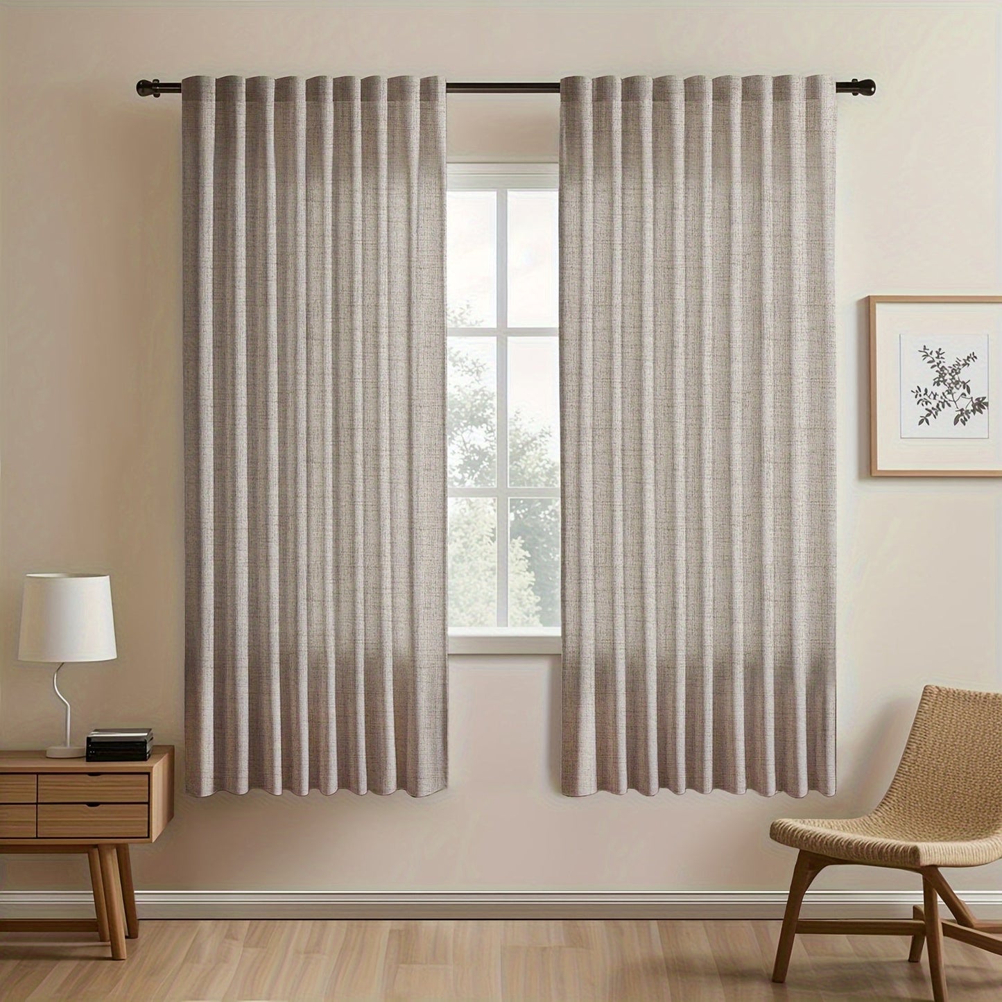 Two pieces of Japanese-inspired imitation linen curtains, featuring a simple European style that adds a touch of American pastoral charm to your bedroom and living room. These light-blocking curtains are perfect for tea rooms, studies, and kitchens, with