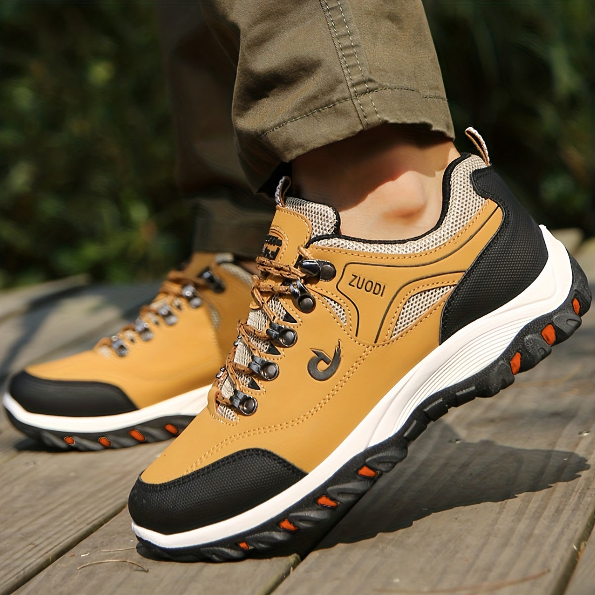 Durable lace-up sneakers for men with breathability, ideal for hiking.