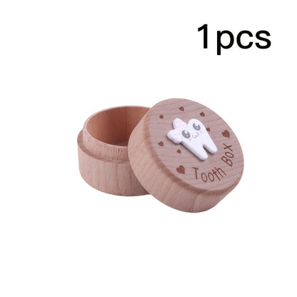 Cute wooden tooth box with secure closure for storing lost teeth, featuring playful dental design and decorative engraving.