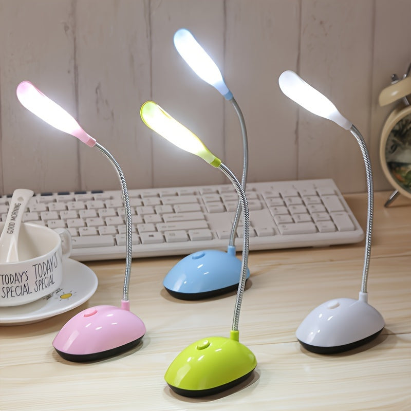 Kinpho Portable LED Desk Lamp is a foldable, eye-friendly mini table light with adjustable angle. It is battery operated (batteries not included) and ideal for students. Available in white