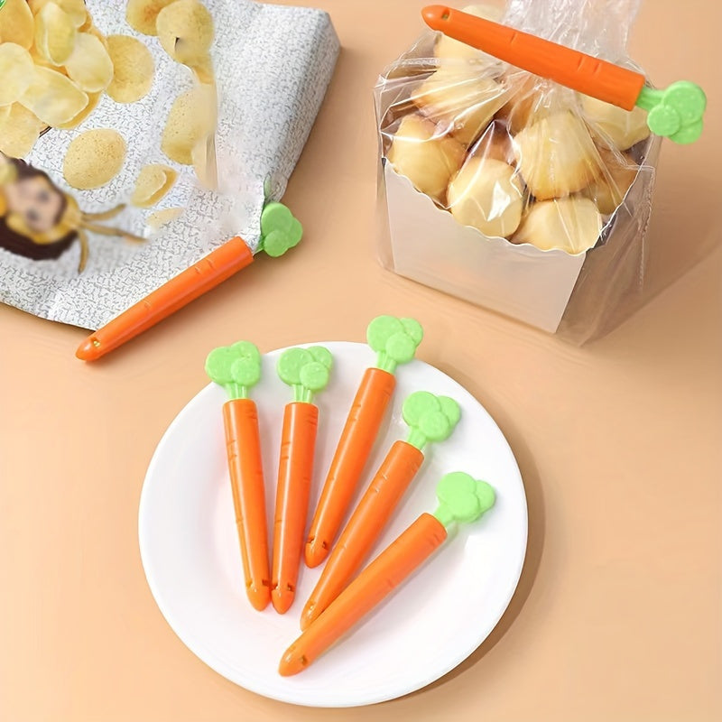 Set of 5 Carrot-Shaped Magnetic Food Bag Clips, Sealers for Plastic Bags, Keep Food Fresh, Organize Kitchen