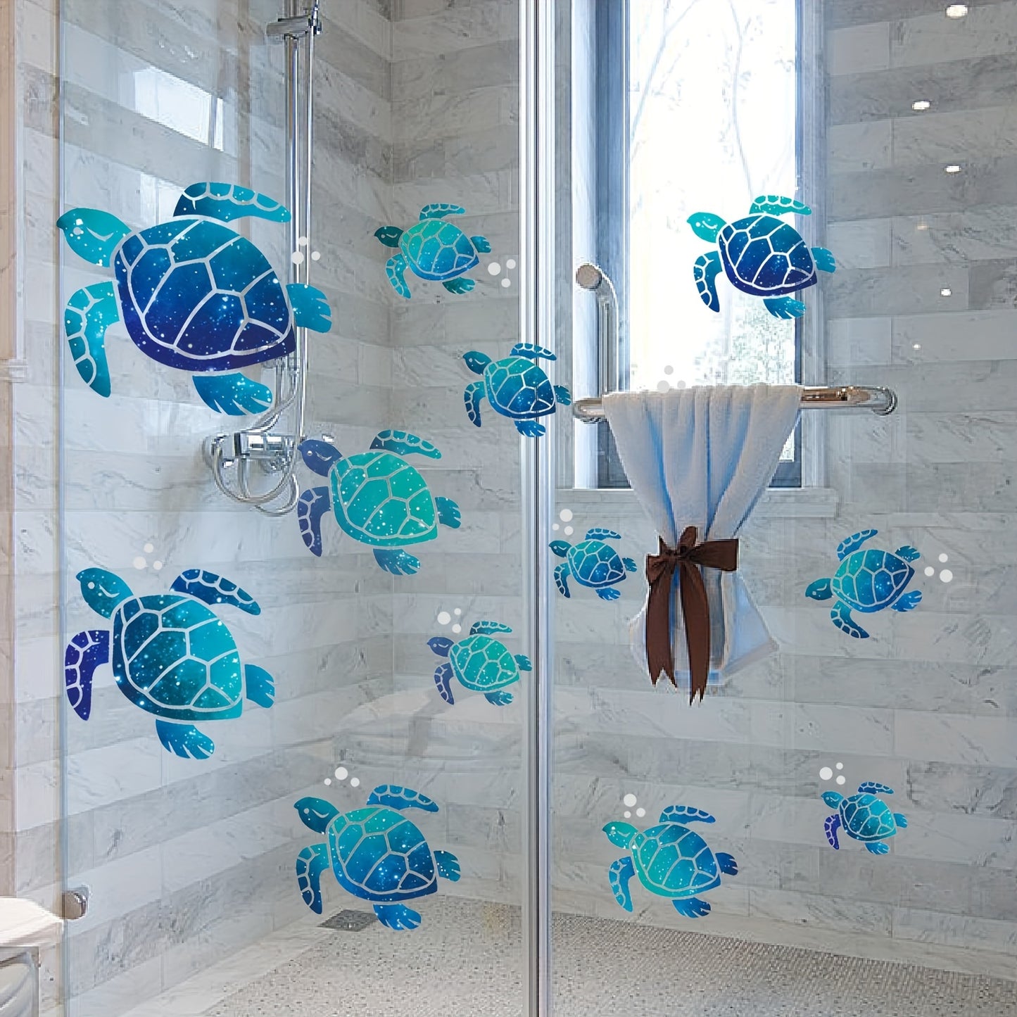 12 Undersea World Blue Sea Turtle Wall Decals, Ocean Vinyl Stickers for Bathroom, Waterproof Decoration for Home or Office.