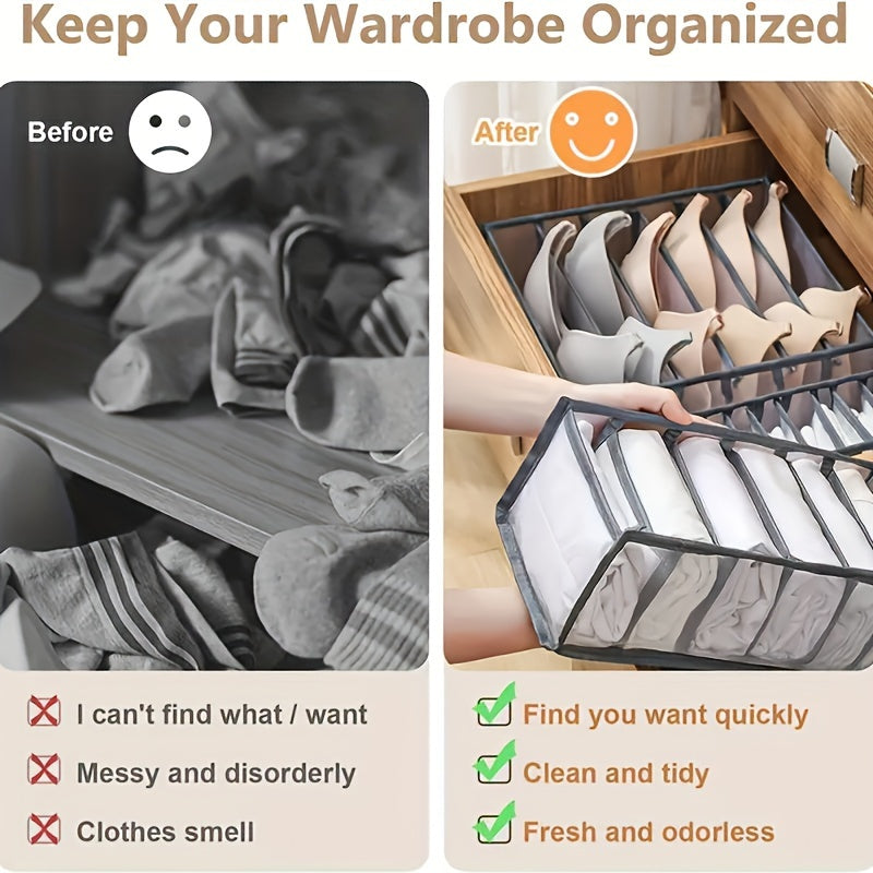 3-piece lightweight storage box with grids for underwear, socks, and jeans.