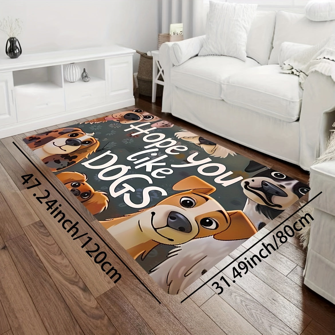 A charming cartoon dog-themed polyester doormat designed for cuteness. This soft and thickened 8mm bath mat is machine washable and features a non-slip design, making it perfect for a kitchen rug, living room carpet, bedroom mat, or indoor entrance floor