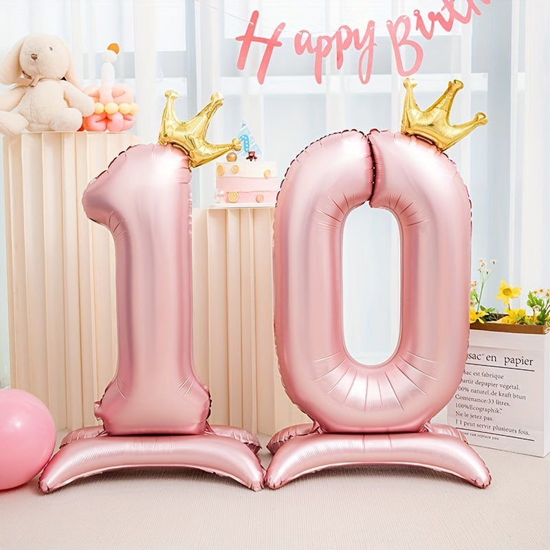 42" Pink Crown Number Balloon ideal for birthdays, anniversaries, and adult celebrations. Made of durable aluminum foil for standing decoration.