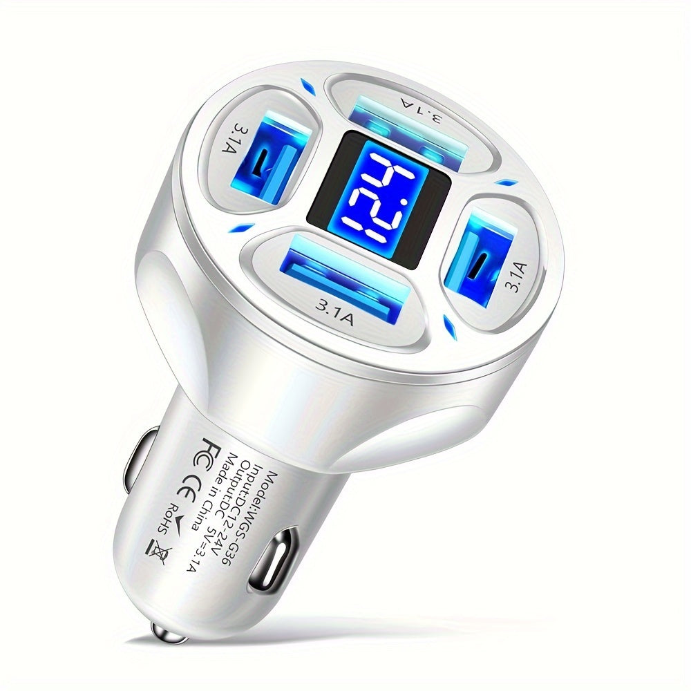 4-in-1 USB car charger with 3.1A fast charging across 4 ports.