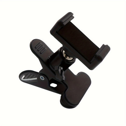 Adjustable ABS guitar headphone holder with 360-degree rotation doubles as a mobile phone stand for live streaming and music recording. Also functions as a desktop support bracket.