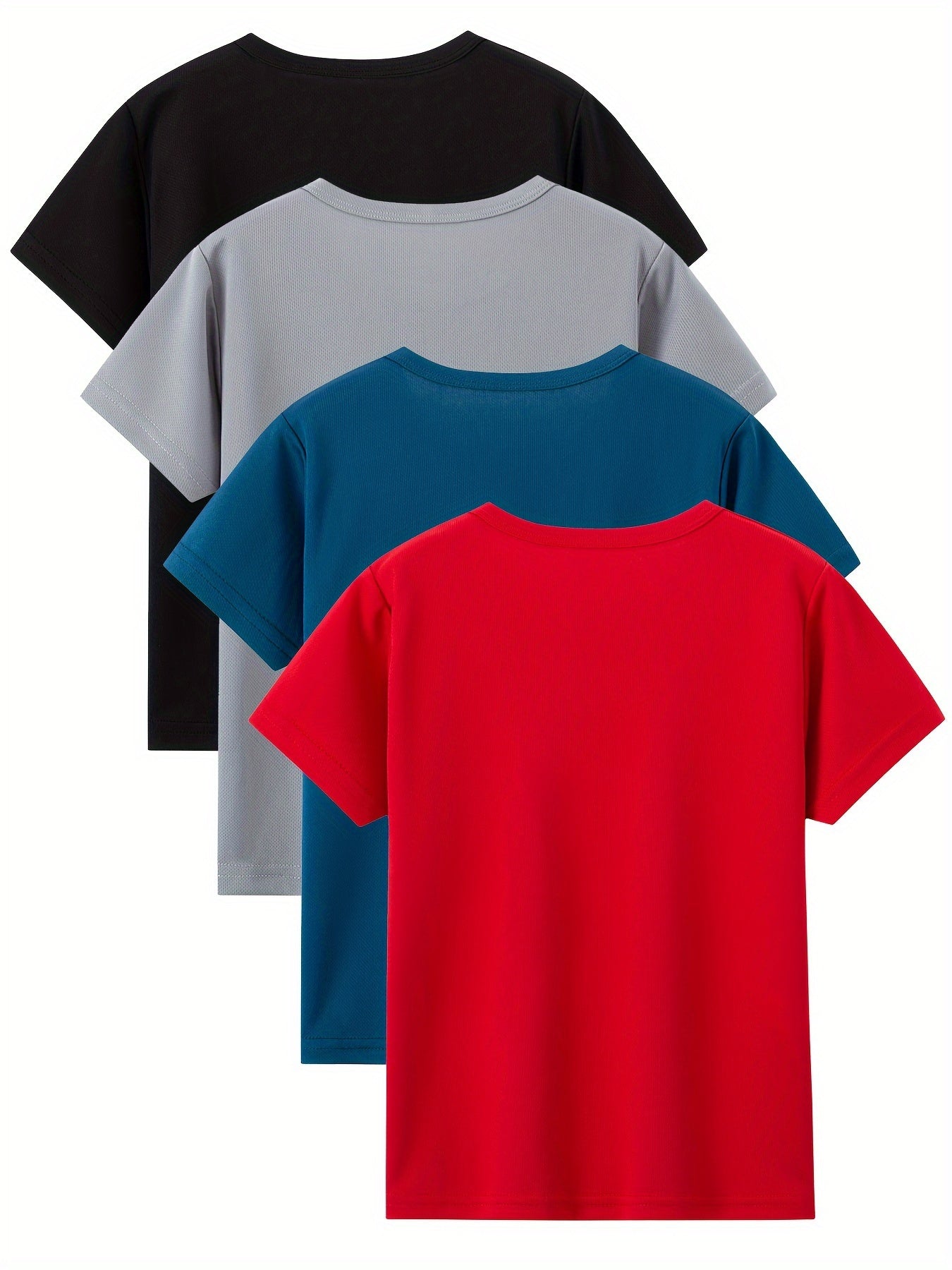 4-piece Boys Summer Sports Tee, Mesh Quick Dry Athletic Short Sleeve T-Shirt