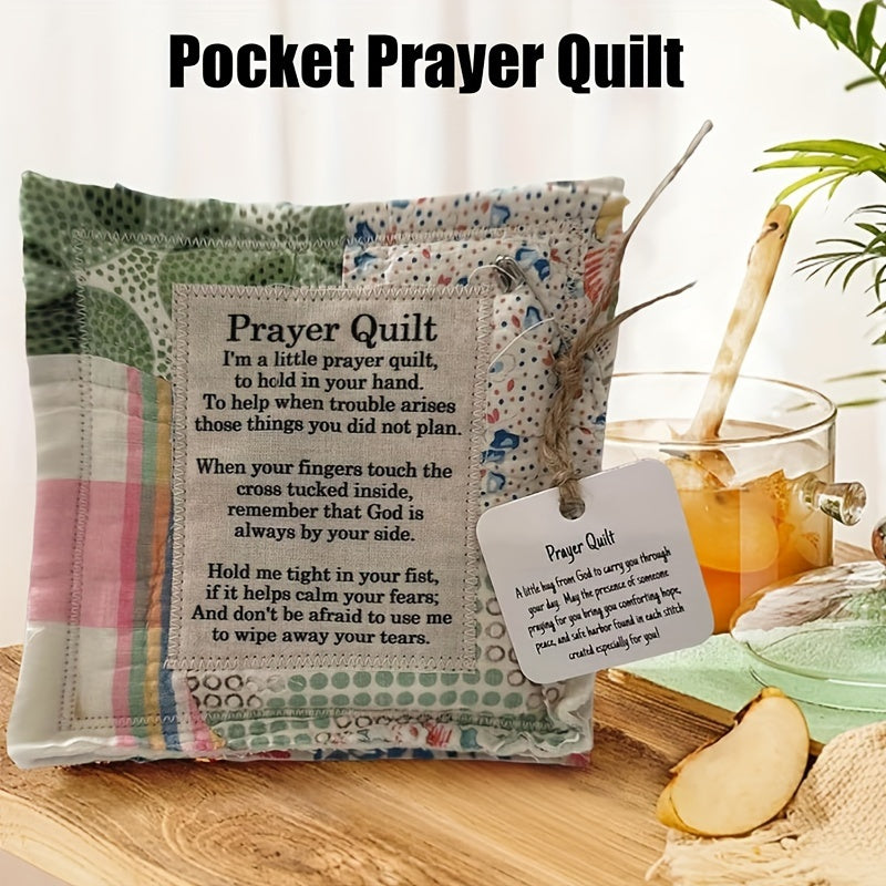 Mini Prayer Quilt with Cross, Portable Scripture Blanket - Great Gift for Loved Ones, Perfect for Christmas Decorating.