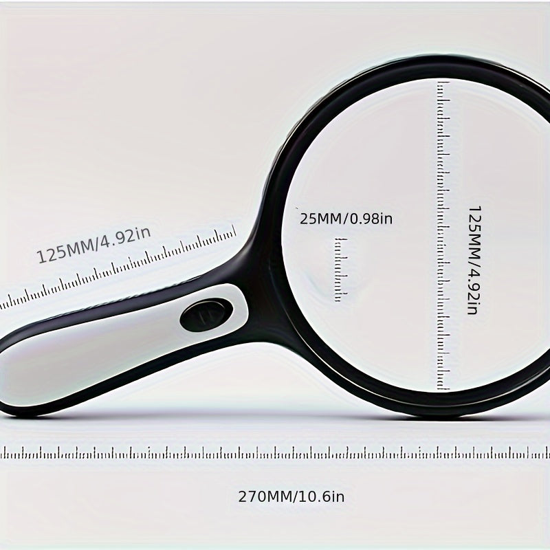 LED-Lit handheld magnifying glass with high power (30X/60X) ideal for seniors, youngsters, and low vision readers.