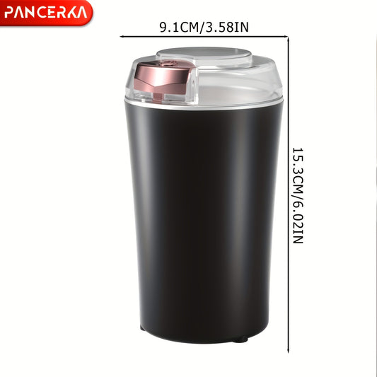 The PANCERKA Electric Coffee Grinder features a large capacity, stainless steel blades, one-touch operation, transparent lid, and a compact design with a safe locking system. It is easy to