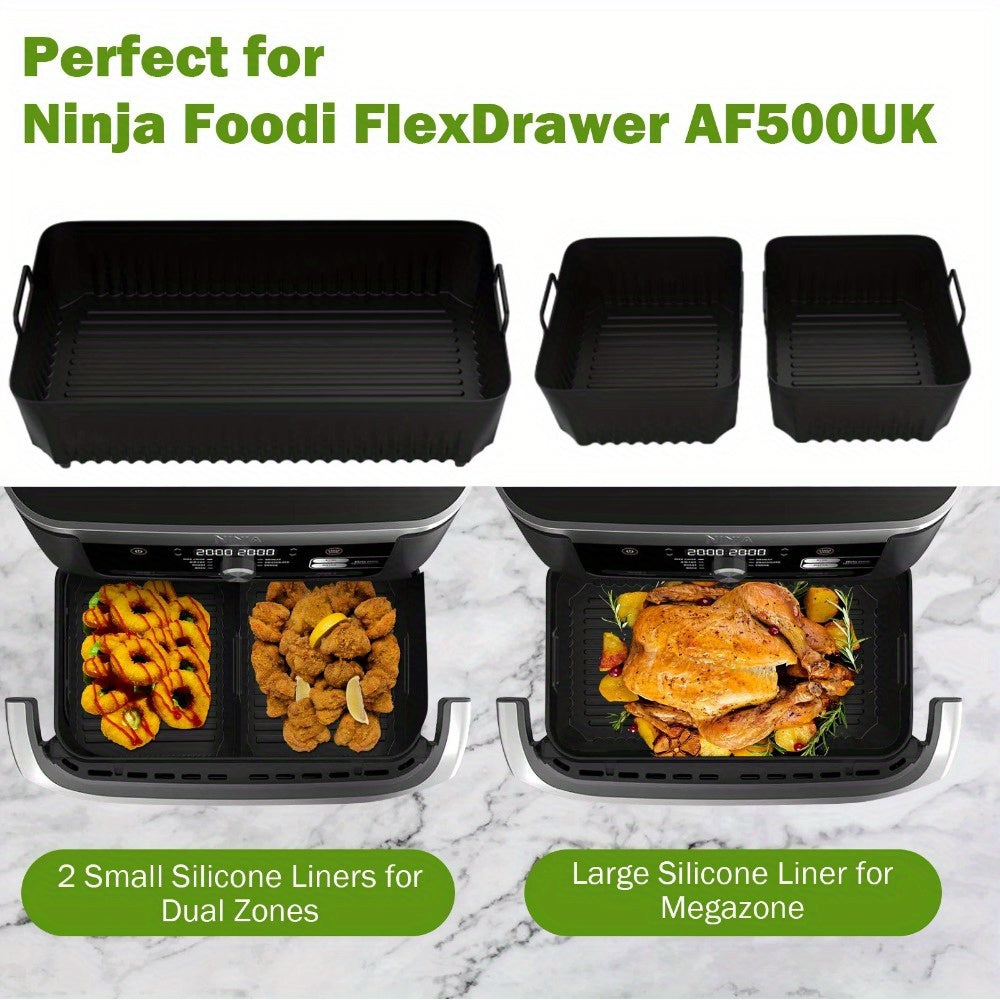 Silicone Tray Set for Ninja AF500 Air Fryer, Includes 5.2L & 10.4L Non-Stick Baking Baskets and Reusable Food-Safe Liners for Oven, Pizza, and Grill Pan