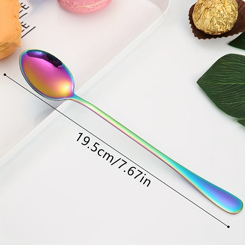 Long-handled Rainbow Tableware Spoon for stirring honey, coffee, and ice cream.