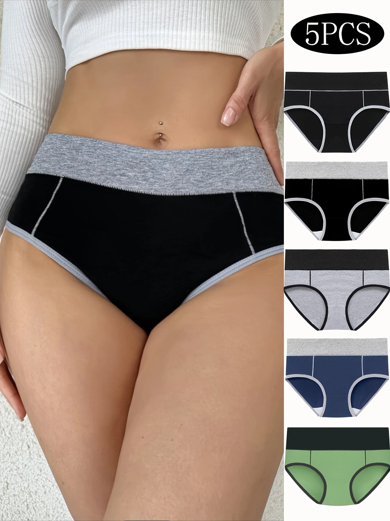 5 Colorblock Trim Briefs: Comfortable, Breathable, Stretchy Women's Lingerie & Underwear