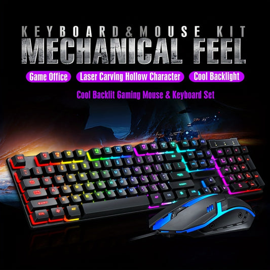 Yeaibo Ergonomic Mechanical Keyboard & Gaming Mouse Combo with LED Backlight and Laser-Carved Hollow Design for Office & Gaming, Sleek and Stylish Design.