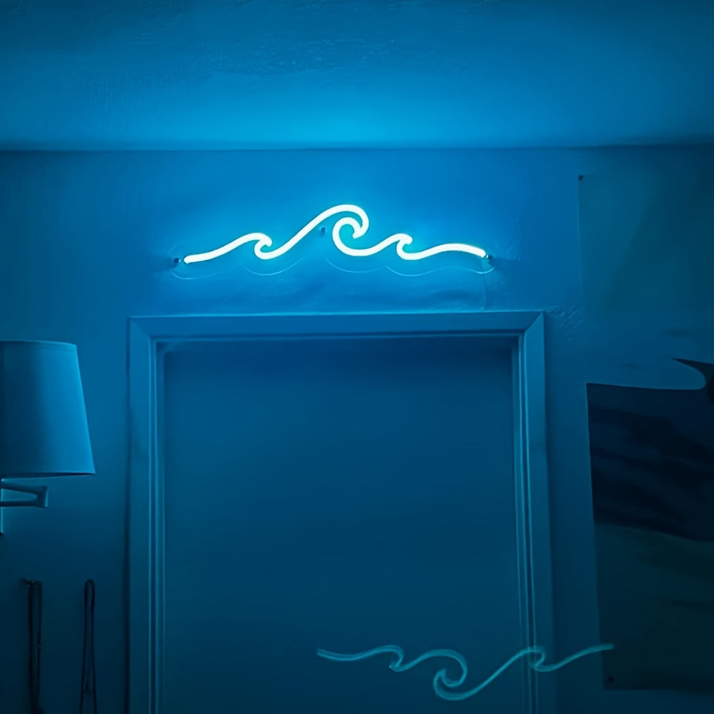 Get the Chu Jing Blue Wave Neon Sign for USB-powered adjustable brightness and button-controlled lighting in any room or as a perfect gift for Christmas or birthdays. Perfect for wall decor in living rooms, bedrooms, kitchens, game rooms, hotels, and