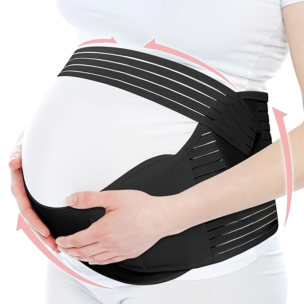 A versatile maternity belly band made of soft polyester, providing support during pregnancy for back pain relief, hip and pelvic support. It is portable, lightweight, and an ideal Christmas and holiday gift for expectant mothers 14 and older.