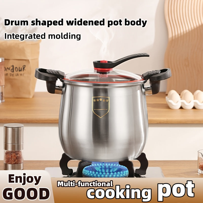 1pc Multi-Functional Stainless Steel Saucepan with Large Capacity, Quick Sealing, Non-Stick, Food-Grade, for Induction & Gas Stove, for Soup, Porridge, Steaming, and Stewing.