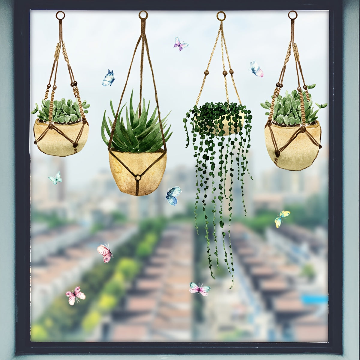 One piece of contemporary polyvinyl chloride double-sided printing visible 20 silk hanging basket butterfly window glass decoration static sticker, with a reusable 5mil thickness.