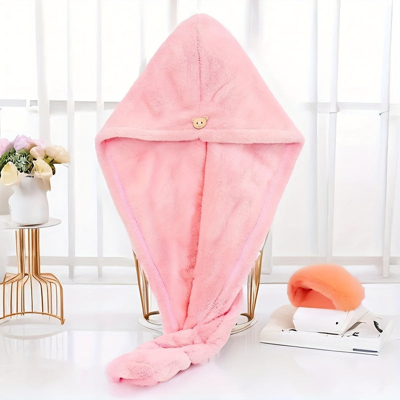 Lightweight cotton hair towel wrap for women with quick-dry knit fabric, hooded design for easy wear, ideal for bathroom use.