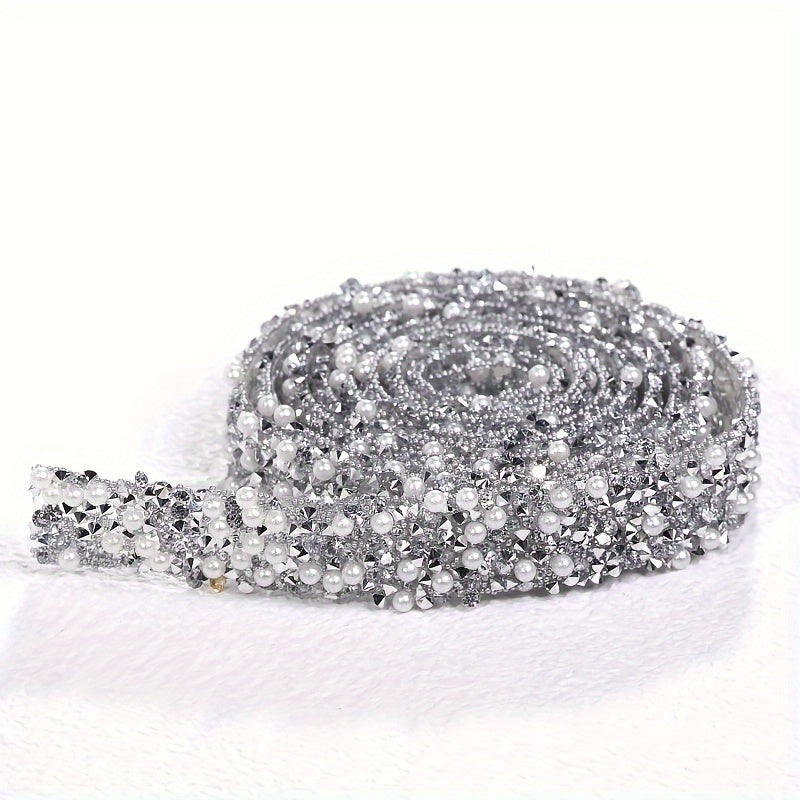 1 roll of self-adhesive crystal rhinestone ribbon for DIY crafts and decorative ornaments. Perfect for dressing up at parties like Easter, New Year, and back-to-school events.